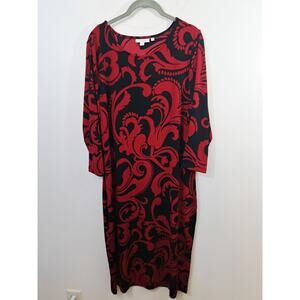 Chico's Women's Red Black Midi Dress 3/4 Sleeve Dress In Size XL